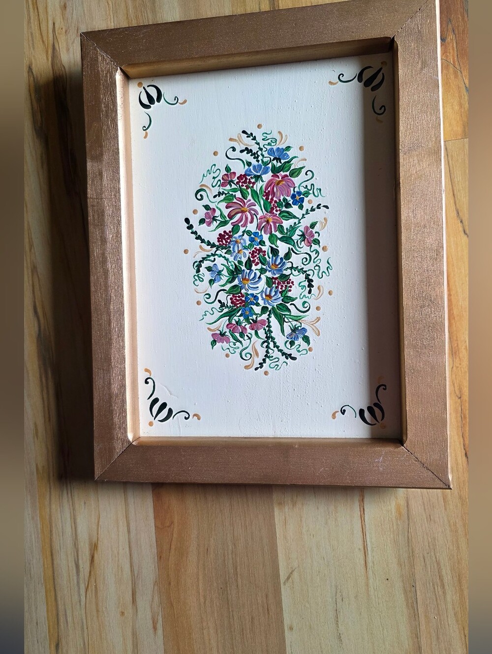 Hand-Painted Floral Wall Art in Gold Frame